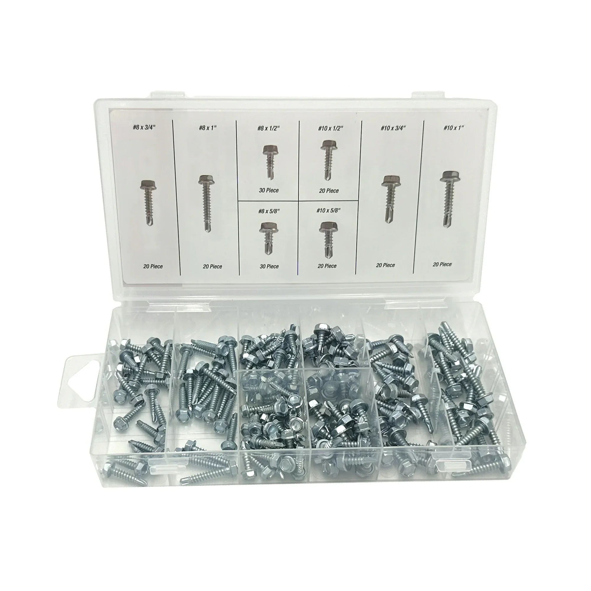 Hyper Tough 180-Piece Zinc Plated Steel Self Drilling Screw Set with Clear Case